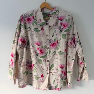 Vintage Linen Floral Print Button Down Shirt